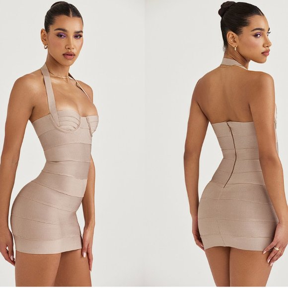 HOUSE OF CB 'Maliha' Latte Bandage Mini Dress NWOT - Picture 4 of 12